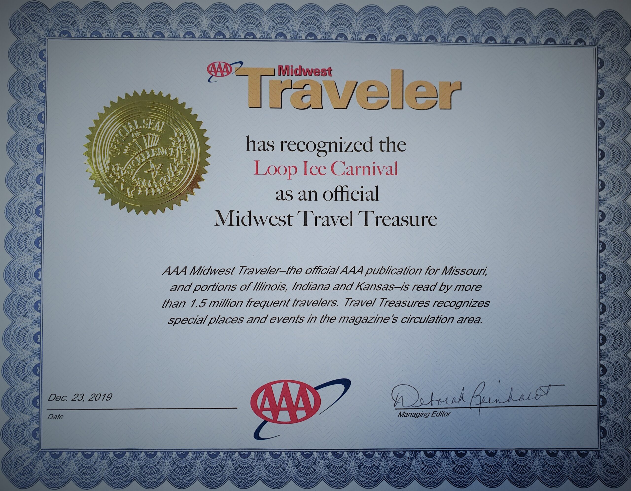 Loop Ice Carnival Recognized as an official Midwest Travel Treasure
