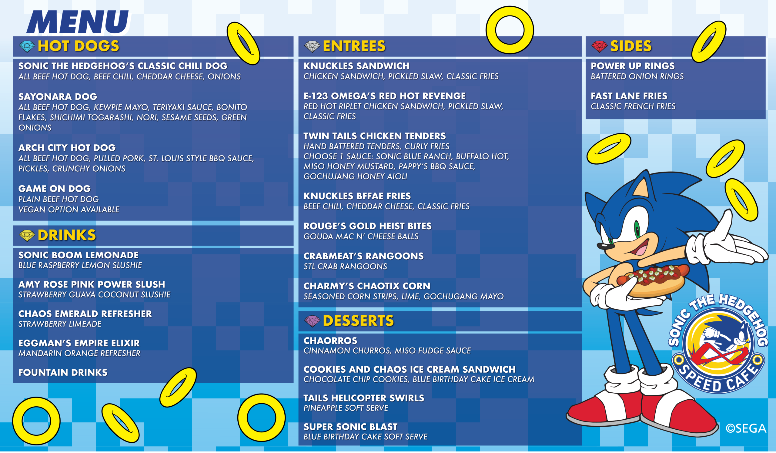 Sonic Speed Cafe menu